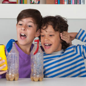 Two children using a science app