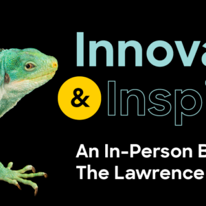 Banner for Innovations and Inspirations Benefit event at Lawrence Hall of Science with Joel Sartore photo of an iguana