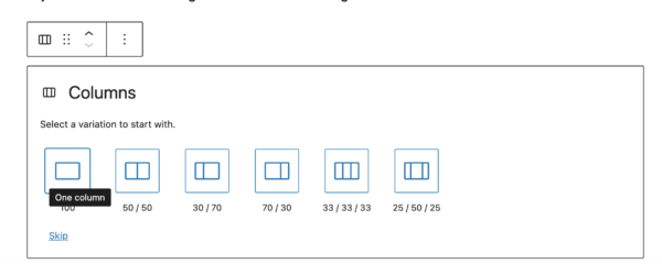 Select the number of columns for your column block