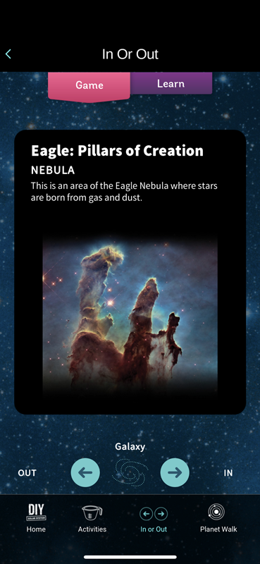 DIY Solar System ipad view of app - Nebula