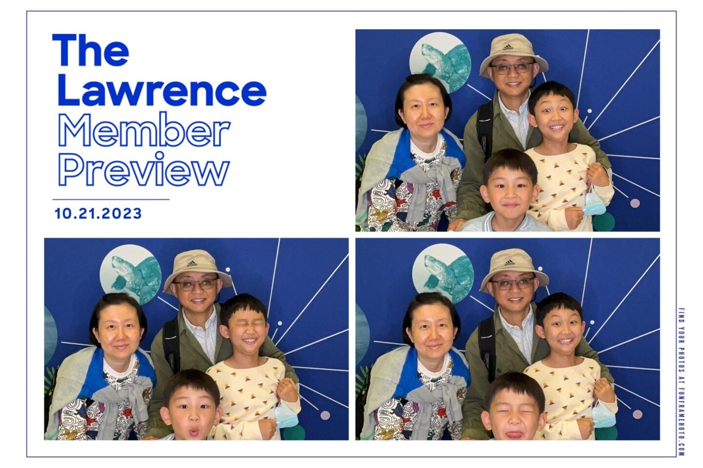 A Member family in the photo booth at the Animal Discovery Zone Member Preview