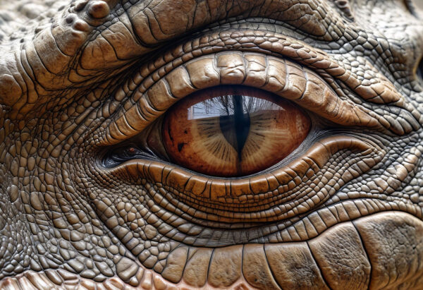 A close up of a T rex eye