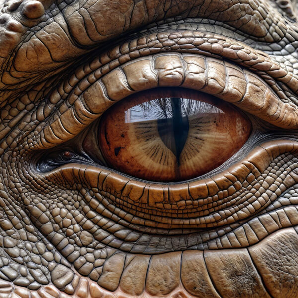 A close up of a T rex eye