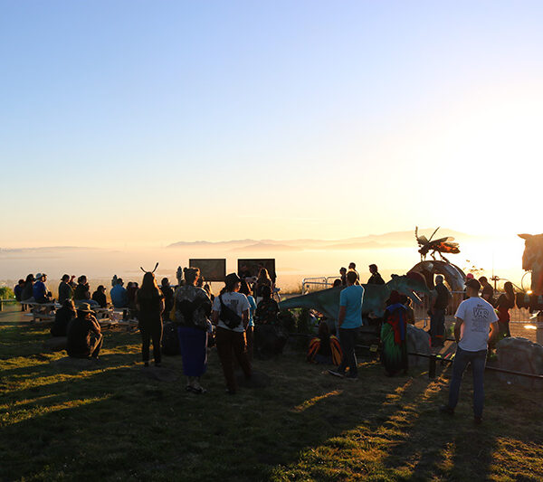 Guests take in the sunset at the Buzz of Science event at The Lawrence