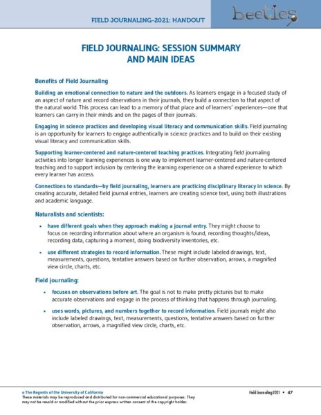 4. Field Journaling Session Summary   Main Ideas preview