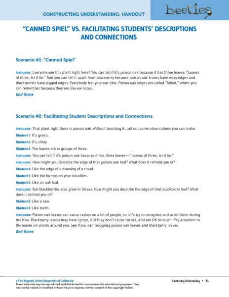 Canned Spiel Vs Facilitating Students Descriptions And Connections preview