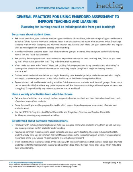 General Practices For Using Embedded Assessment To Improve Teaching And Learning preview