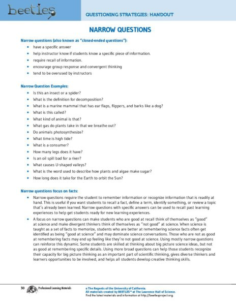 Narrow Questions preview