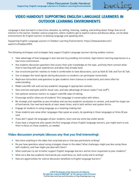 Supporting English Language Learners In Outdoor Learning Environments preview