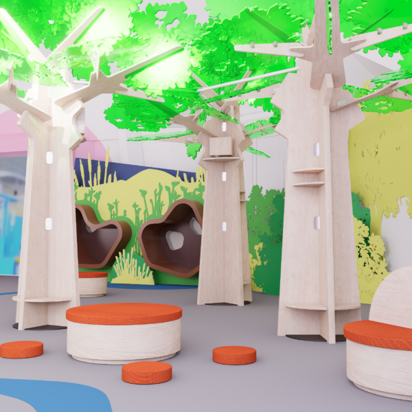 A 3D rendering of the upcoming yuutka exhibit at The Lawrence