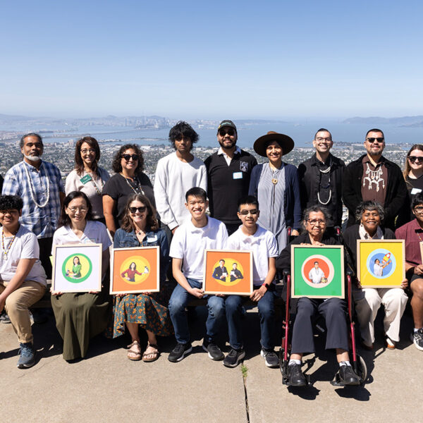 Community Science Heroes & Ohlone Science Diplomats pose for a group photo outdoor at The Lawrence