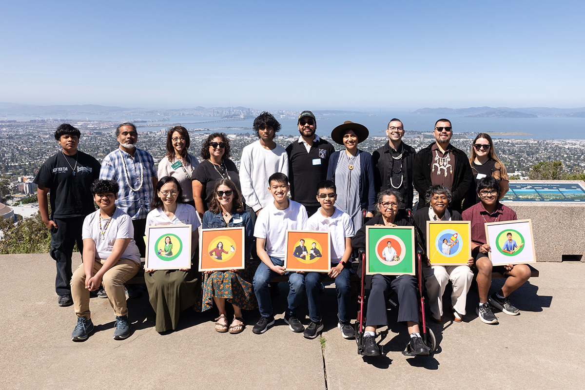 Community Science Heroes & Ohlone Science Diplomats pose for a group photo outdoor at The Lawrence