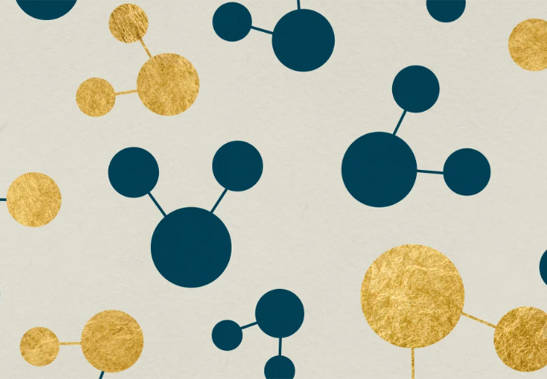 Connected teal and gold circles from the Scientific Thinking for All artwork